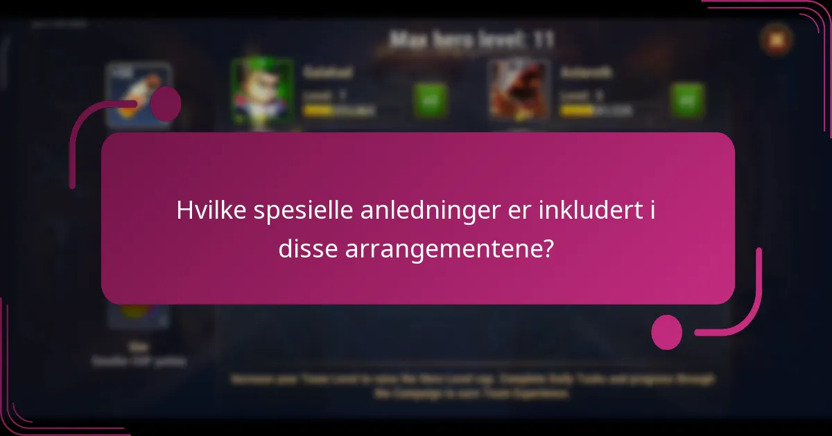 Hvilke spesielle anledninger er inkludert i disse arrangementene?